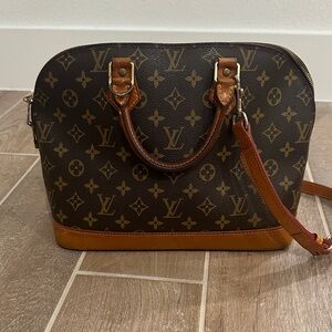 Louis Vuitton Alma Monogram Satchel in Brown and Tan